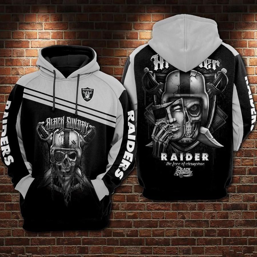 98HD086-Black Sunday Raiders The Face Of Champions 3D Hoodies