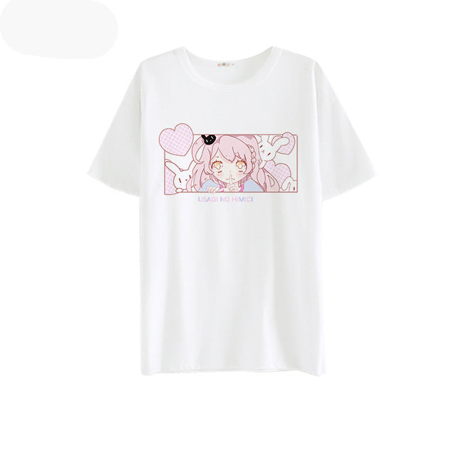 Japanese Hime Bunny Milk Silk T Shirts Harajuku