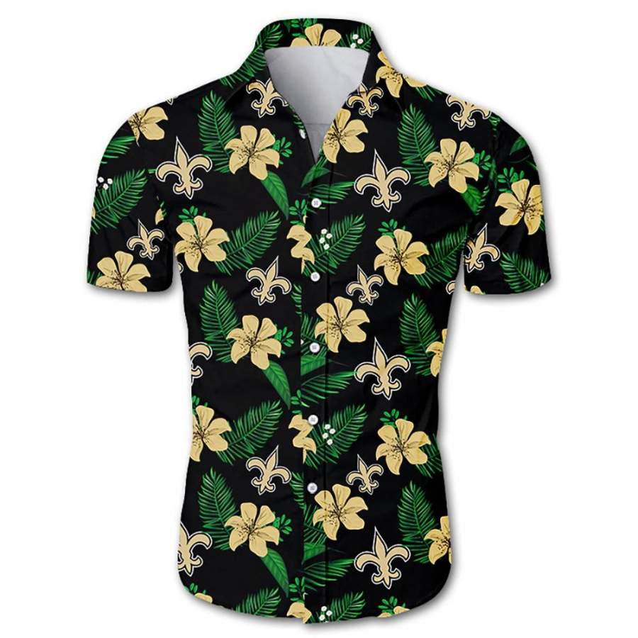 New Orleans Saints Hawaiian Shirt Floral Button Up Slim Fit Body