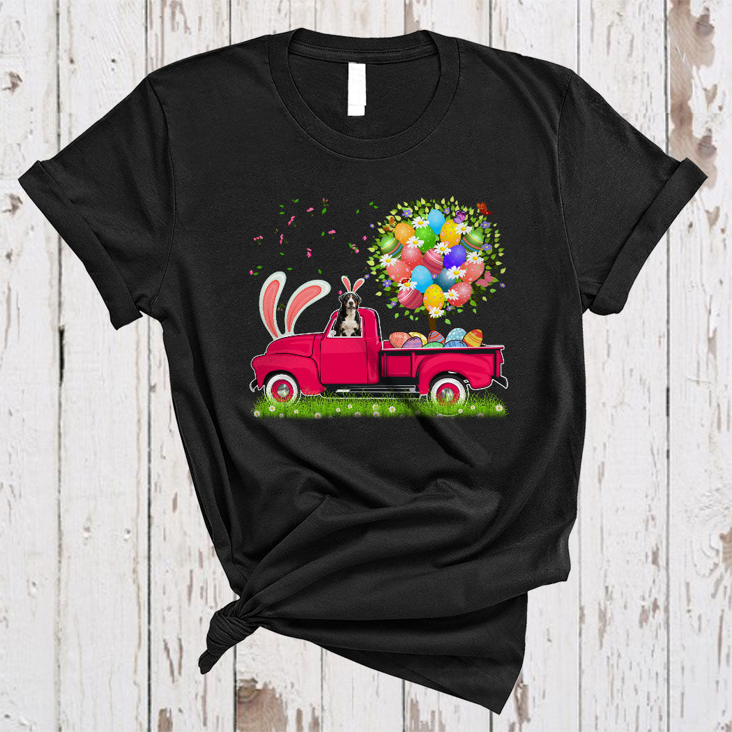 Bunny Greater Swiss Mountain Riding Pickup Truck Cute Easter Eggs Tree Flower Dog Lover T-Shirt