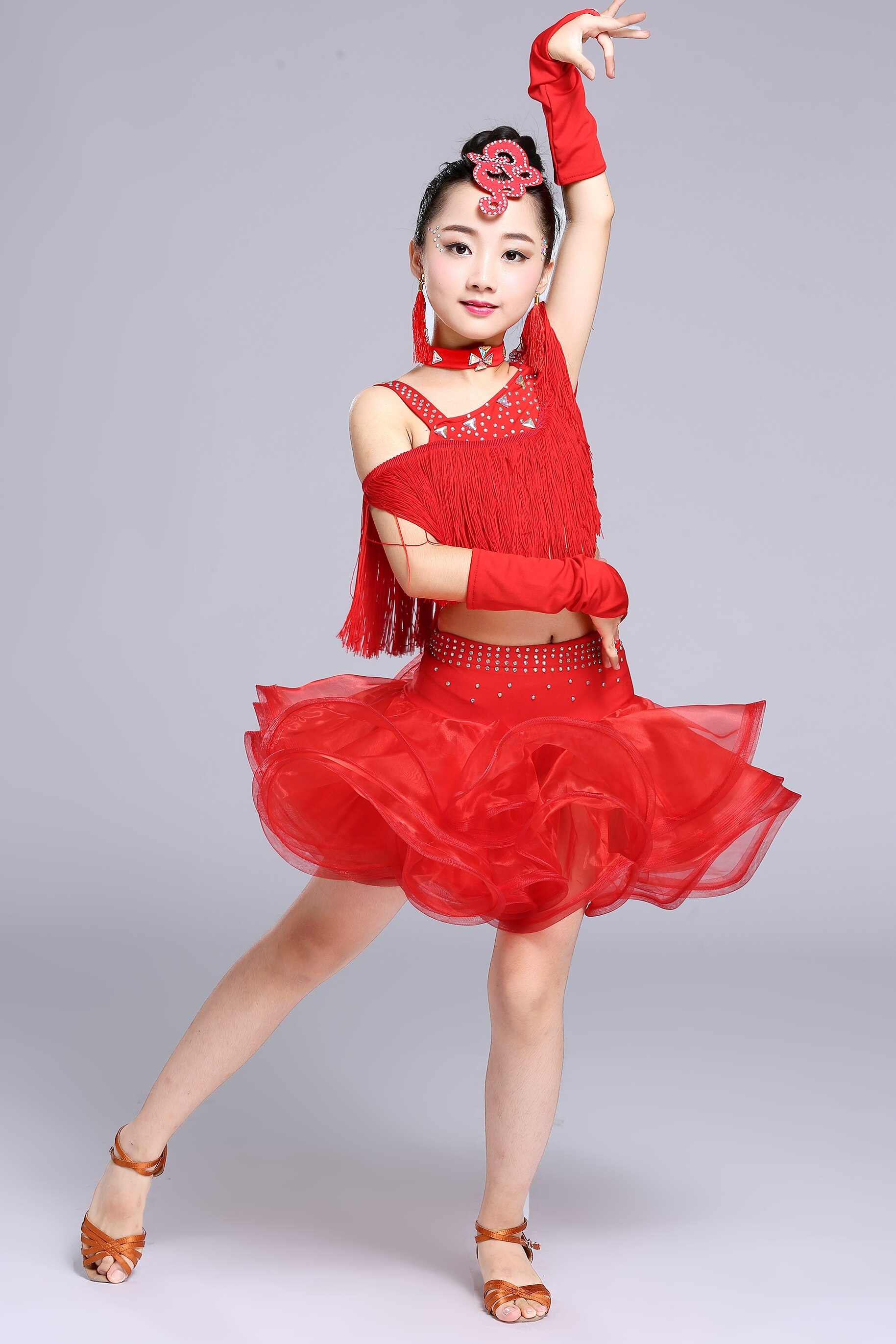 Tassels Girls Ballroom Latin Dance Clothes Kids Salsa Performance Costumes Girls Sequined Figure Skating Dress Rave Outfits alx