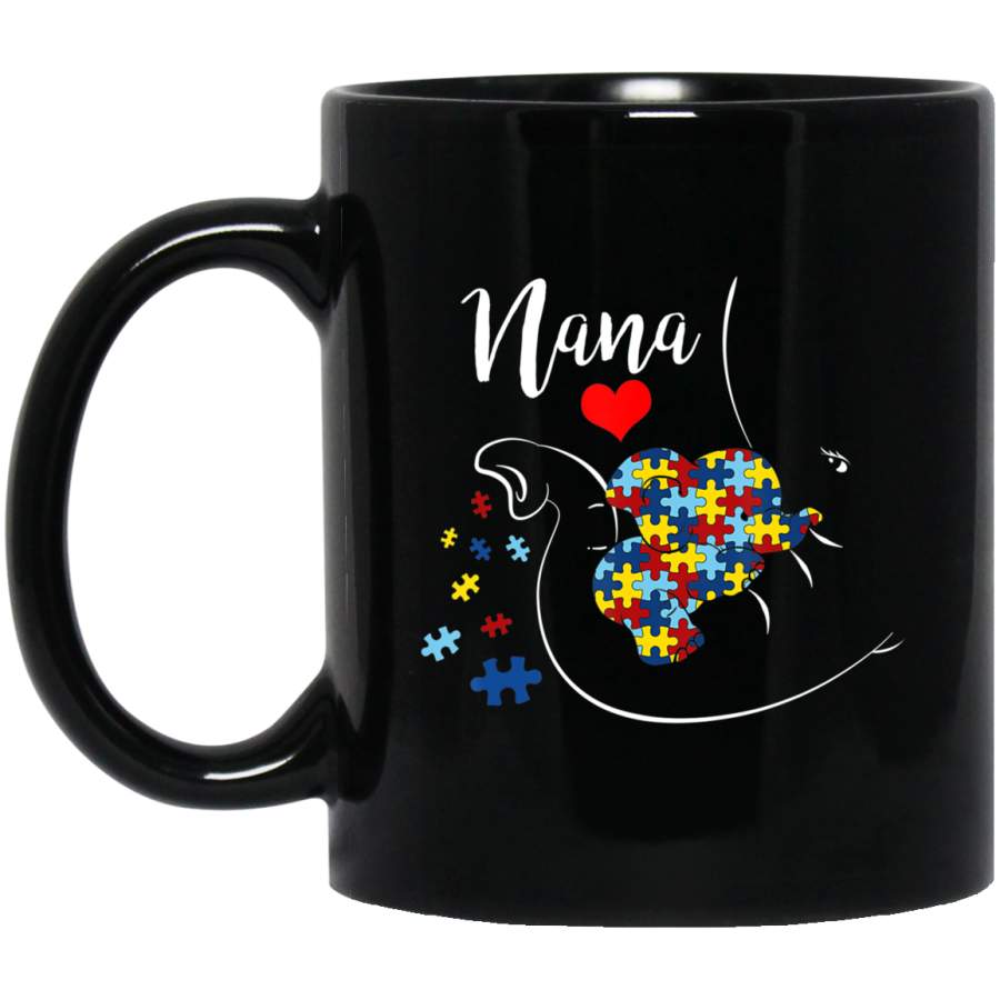 Nana Elephant Autism Awareness Nana Autism Gift 11oz 15oz Black Mug Idea 2nd April Puzzle Ribbon Support Autism Dad Mom Kids Autistic