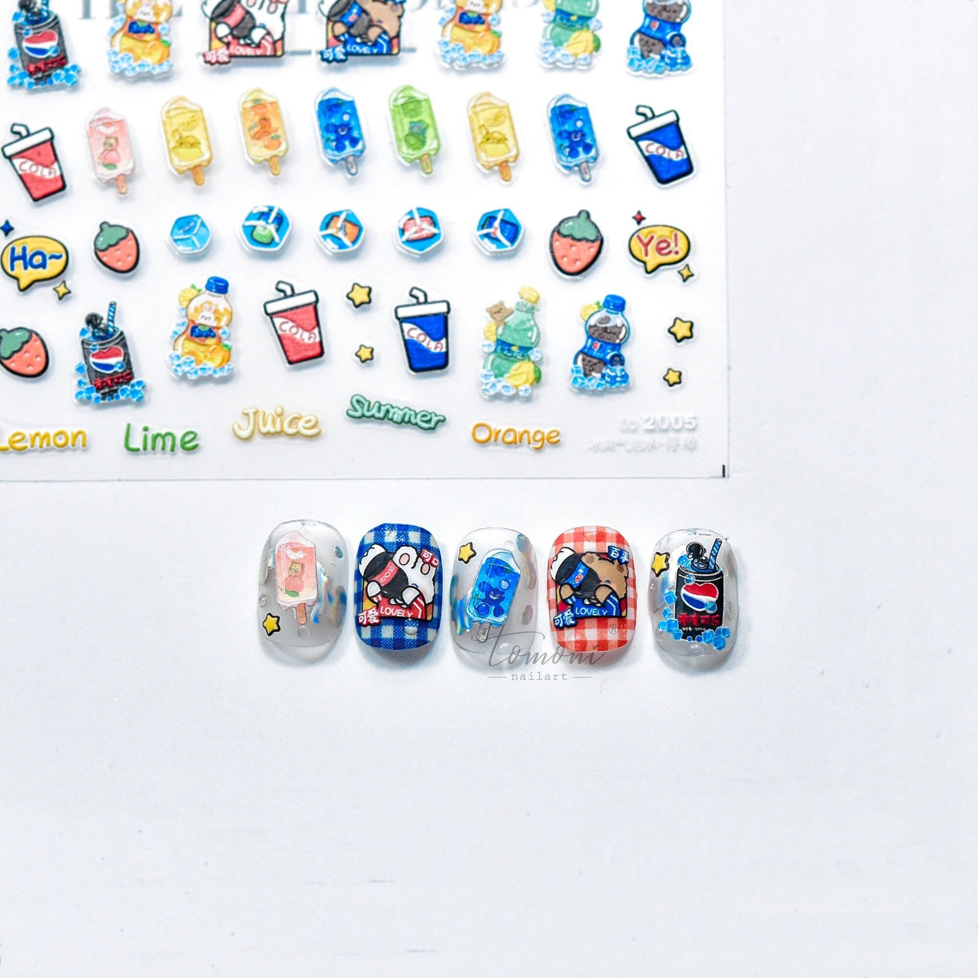 Summer Drinks Nail Stickers, Ice Cream Nail Decals, Summer Nail Decals, Summer Nail Stickers, Nail Decal Art, DIY Nails