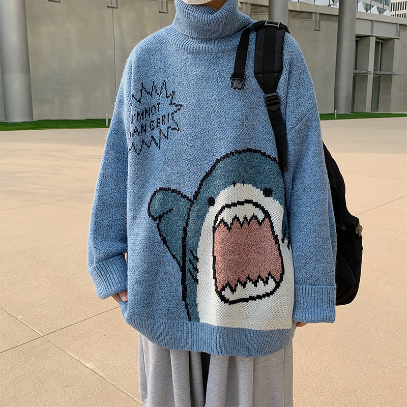 Autumn Winter Men Sweater Streetwear Japan Style Cartoons shark Sweater Men Casual Men’s Clothing Hip Hop Sweater Women alx