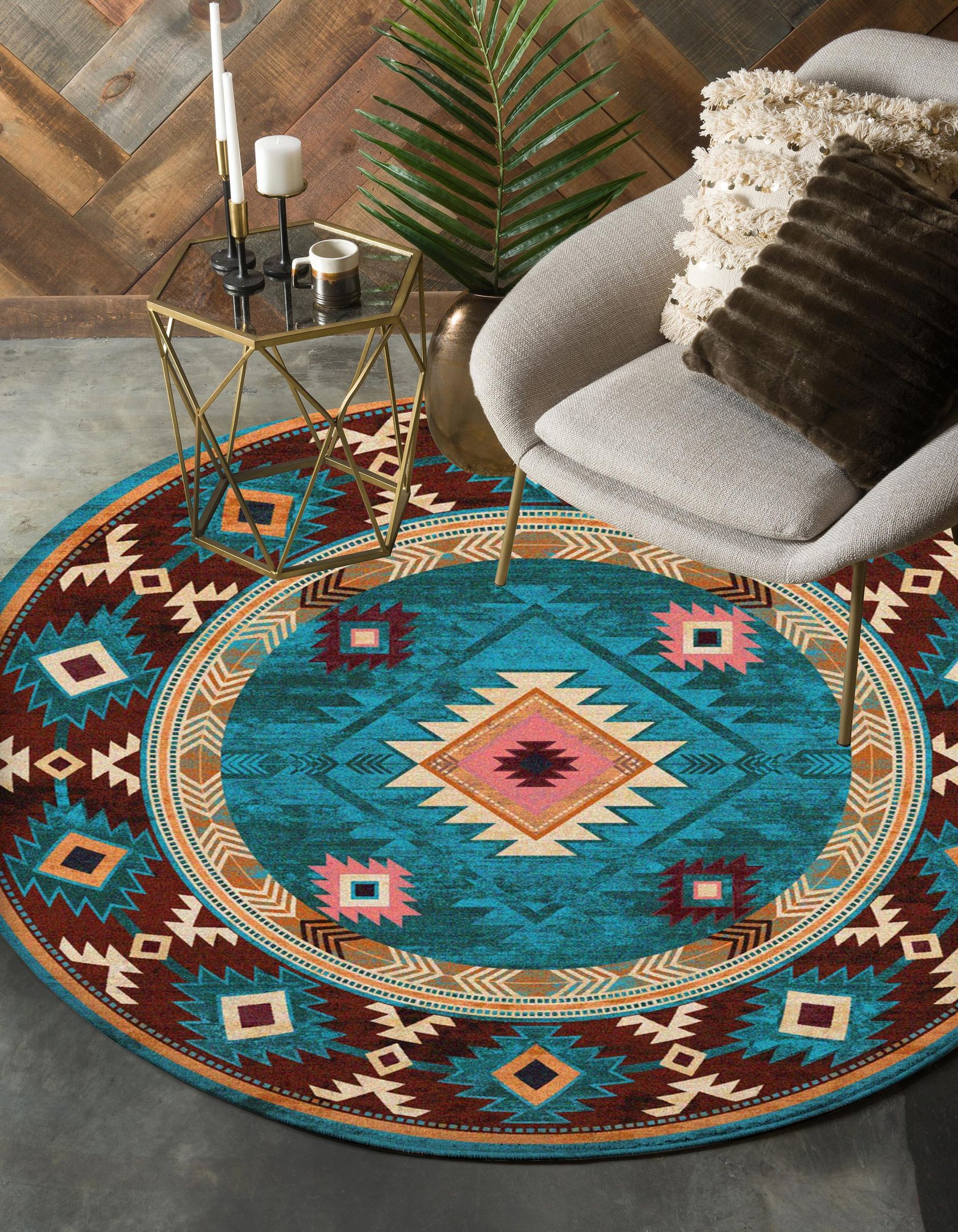 United Tribes Pattern Native American Pride Round Rug