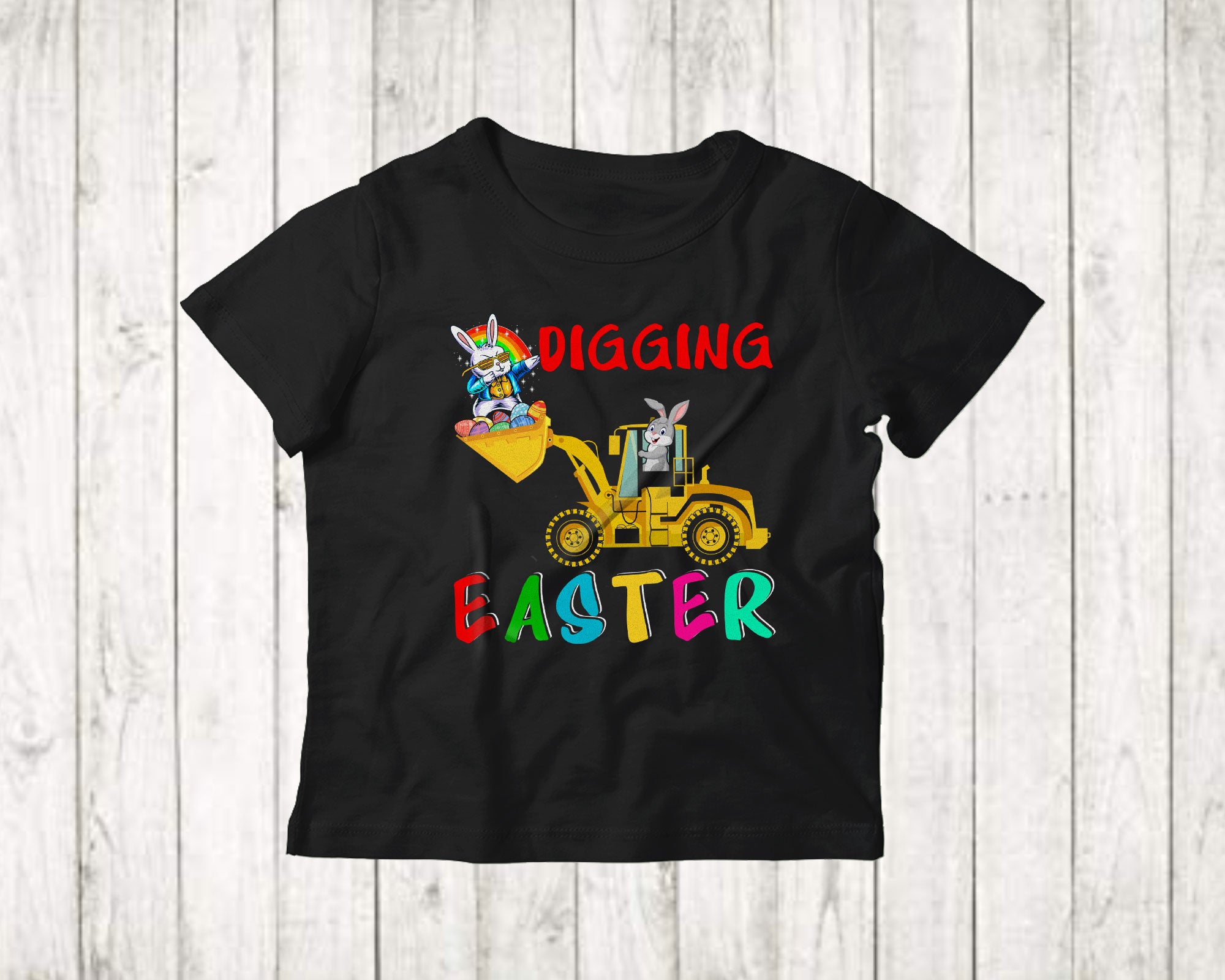 Digging Easter Funny Cute Easter Day Kids Toddler Bunny Dabbing Riding Excavator Lover Gifts T-Shirt