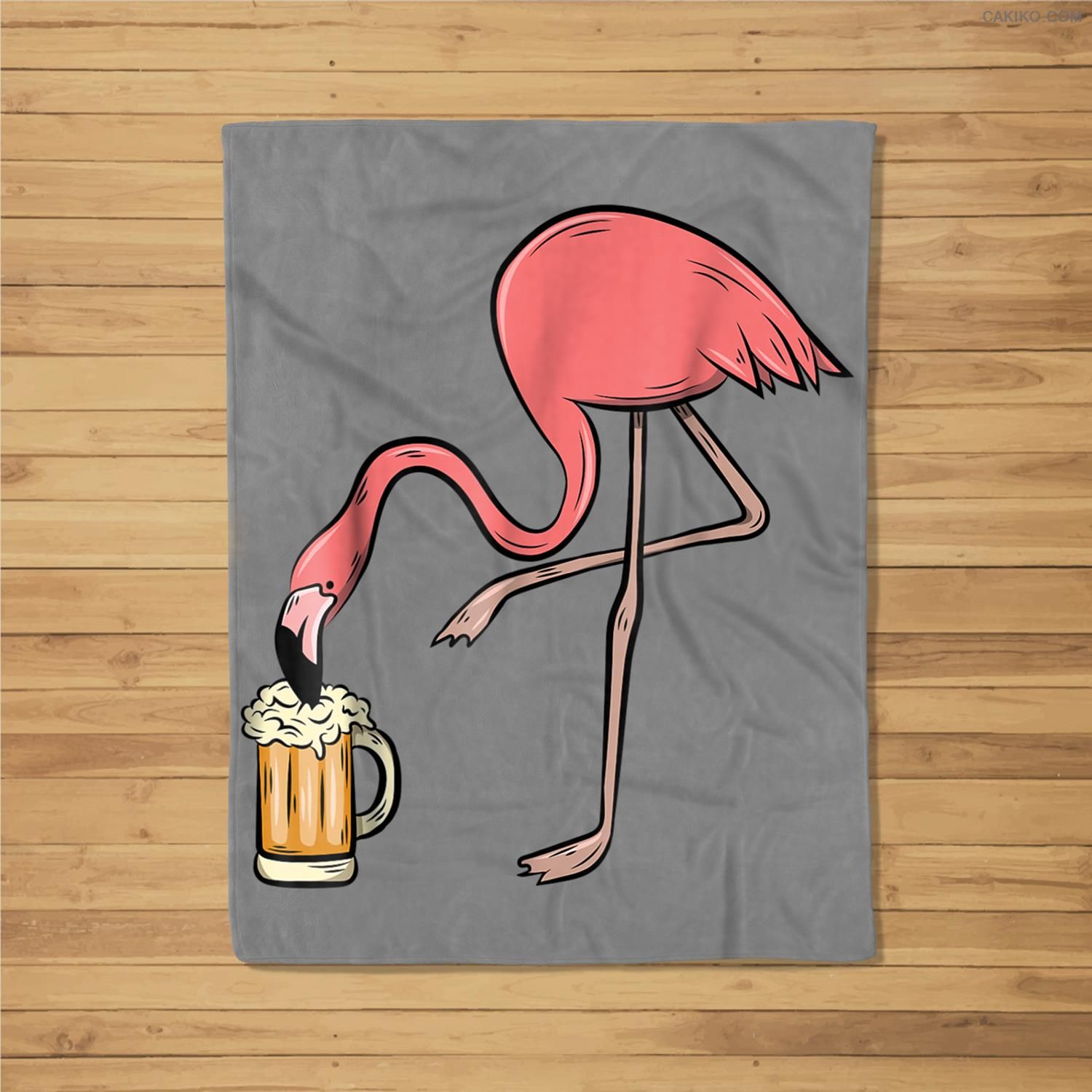 Flamingo Drinking Beer – Funny Pink Flamingo Fleece Blanket