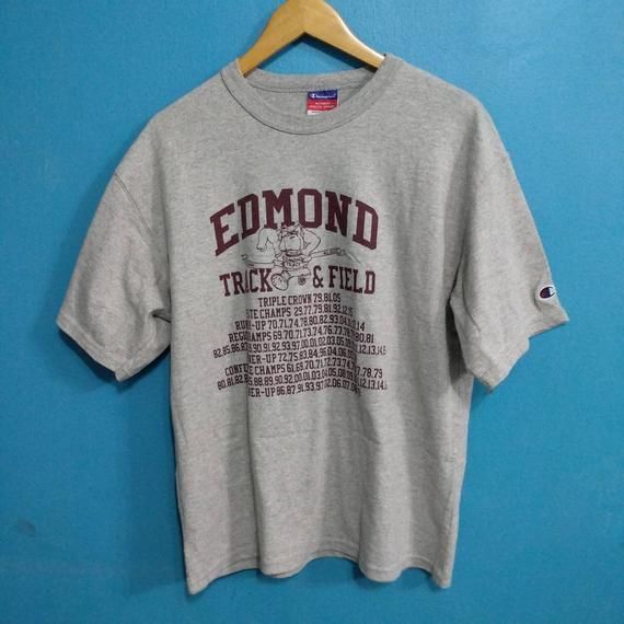 Vintage Champion Shirt Edmond Track Field Spell Out Outdoor Street Wear Sports Wear Hip Hop Retro Size Shirt