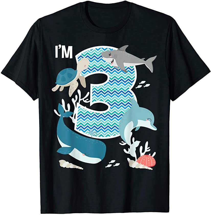 Kids 3 Year Old Ocean Life Whale Dolphin Shark 3rd Birthday T-Shirt