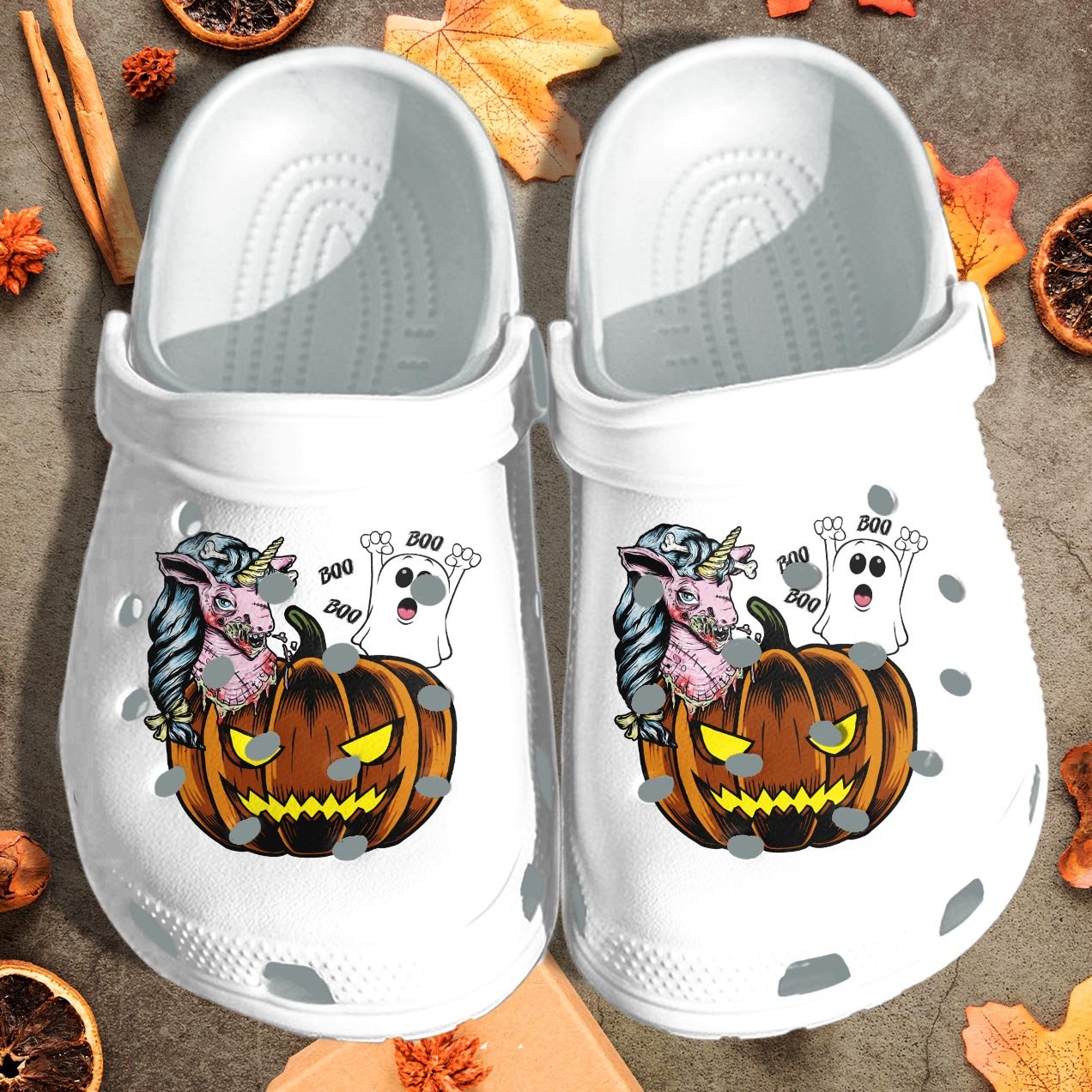 Pumpkin Unicorn And Ghost Shoes Clog – Happy Halloween Crocs Crocband Clog Birthday Gift For Man Woman