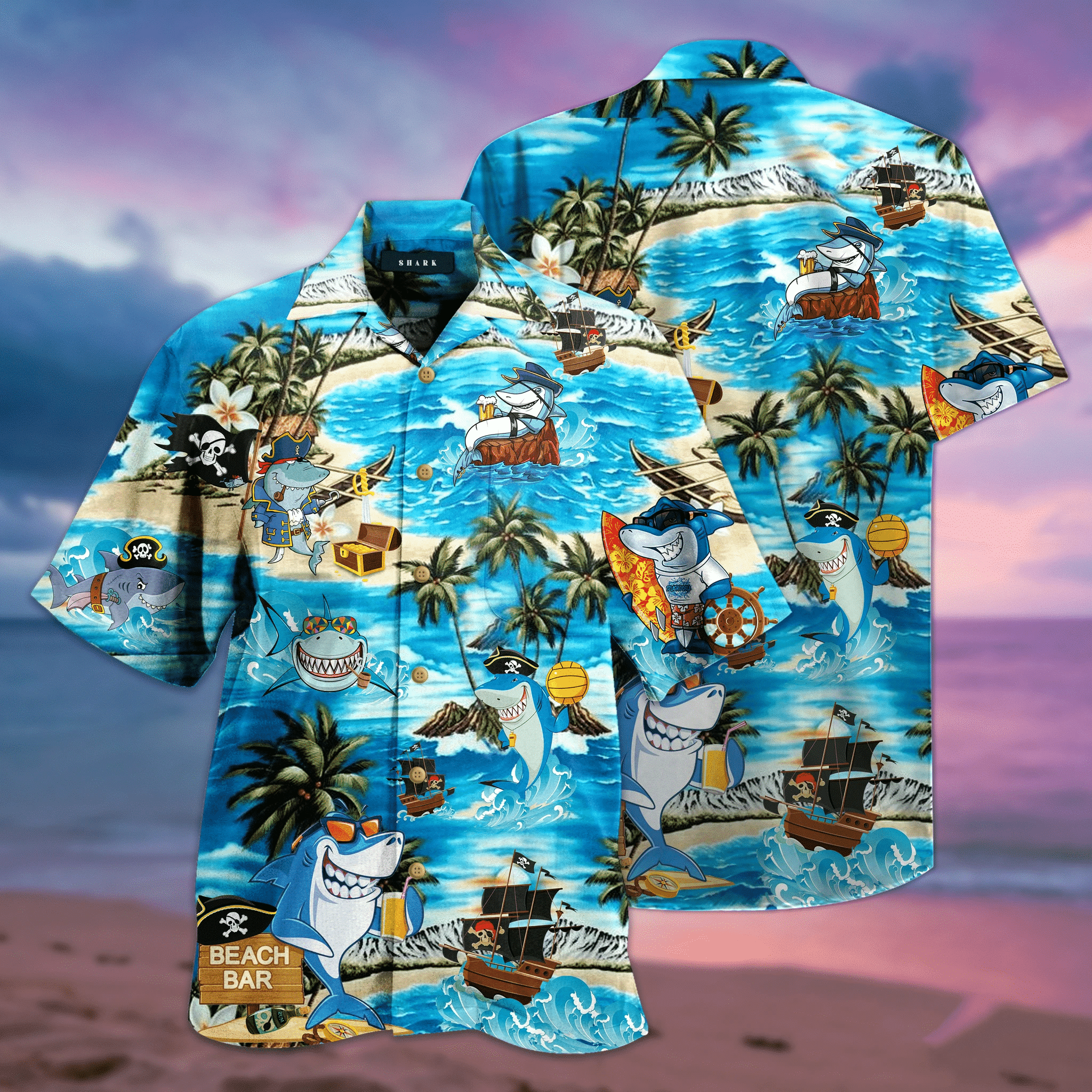 Cover Your Body With Amazing Funny Shark Beach Tropical Vibe Hawaii Aloha Shirts Dh Ha2067