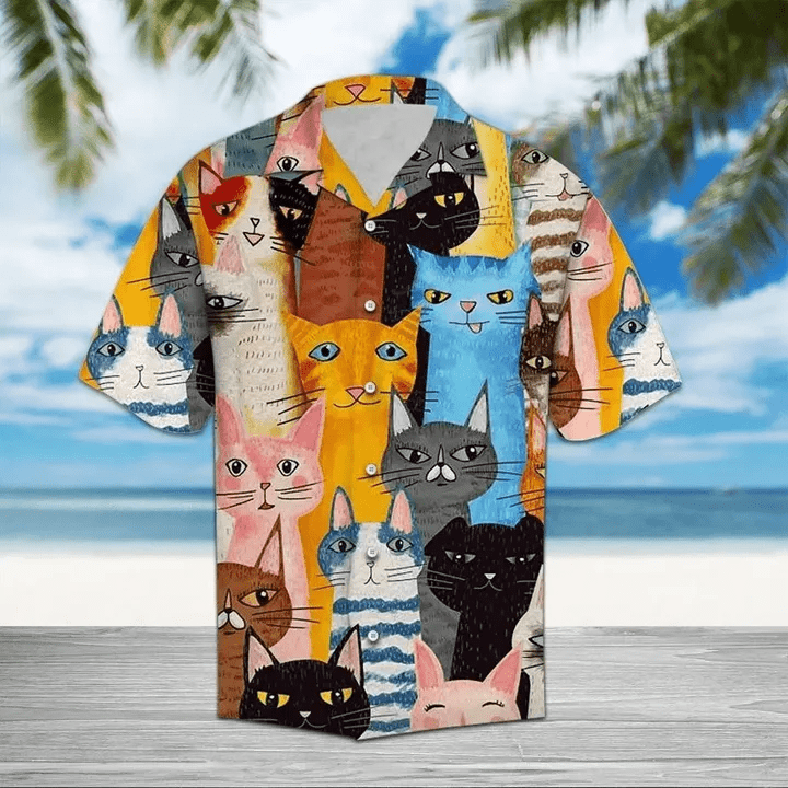 Cute Cats Colorful Art Hawaiian Aloha Shirts Kitten Lover #Dh