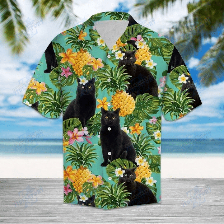 Tropical Pineapple Black Cat Hawaiian Shirt Tv081115