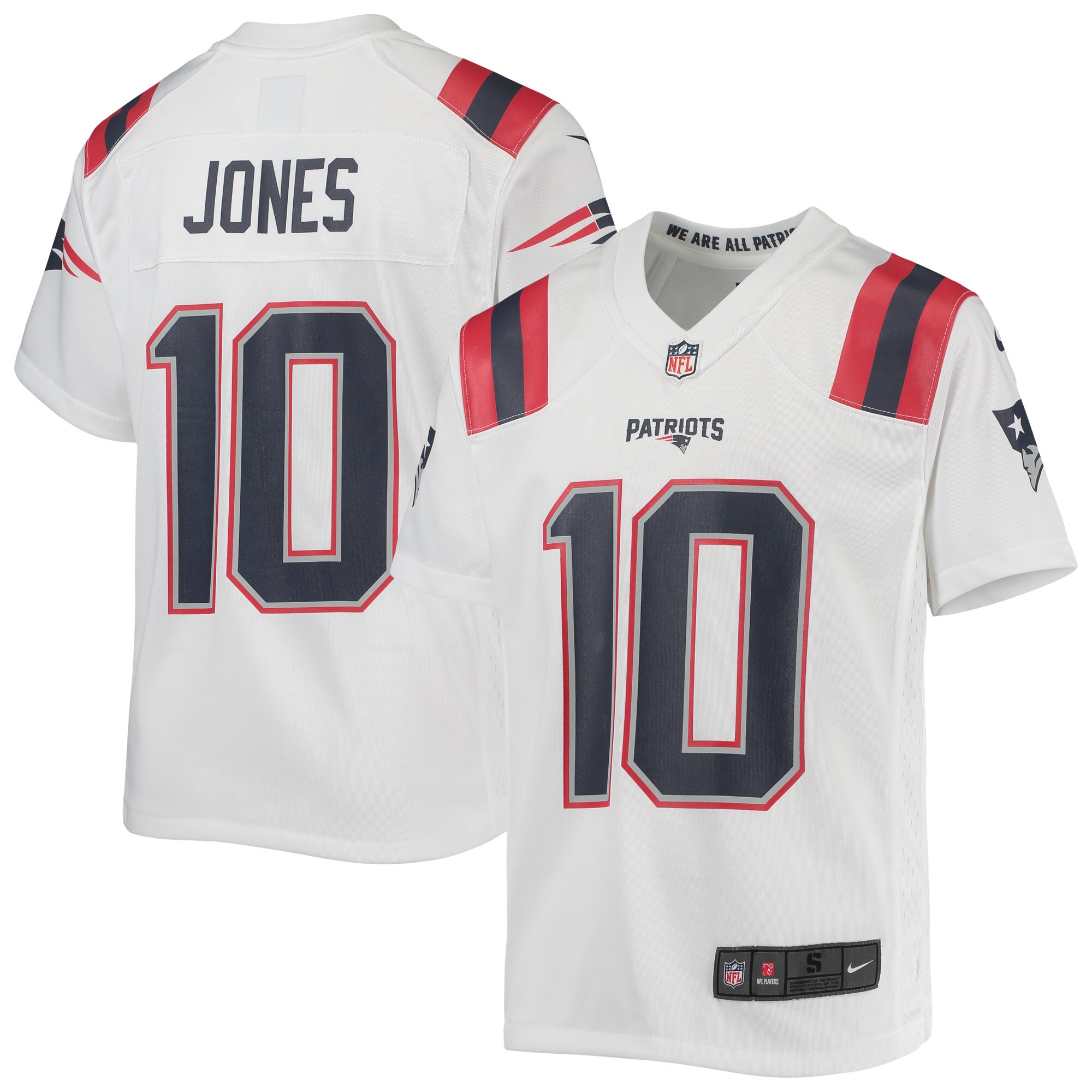 Mac Jones New England Patriots Youth Game Jersey – White