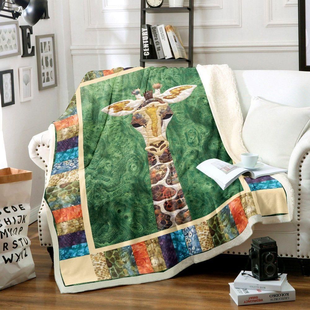 [Personalized Name] Giraffe Dark Green Pattern Fleece Blanket, Sherpa Blanket, Gift For Family Member, Friends Gift, Christmas Gift, Home Decor, Home Living