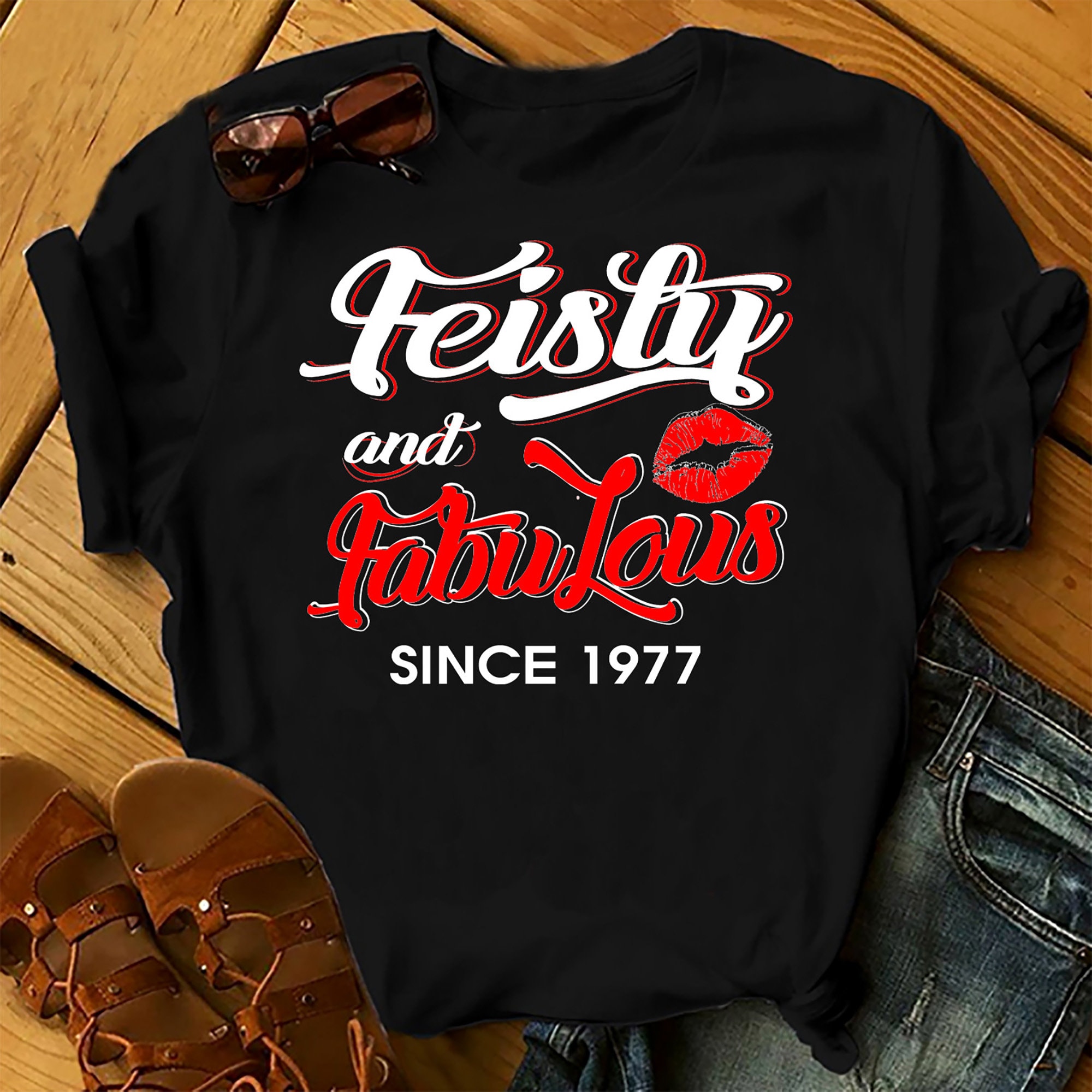 Feisty And Fabulous since 1977 – Shirts Women, Birthday T Shirts, Summer Tops, Beach T Shirts