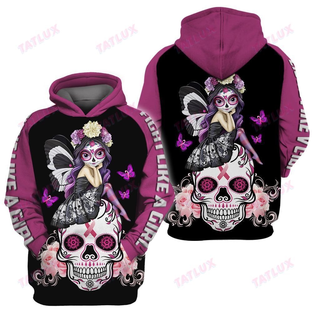 Skull Fight Like A Girl Breast Cancer Awareness 3D All Over Printed Shirt, Sweatshirt, Hoodie, Bomber Jacket Size S – 5Xl
