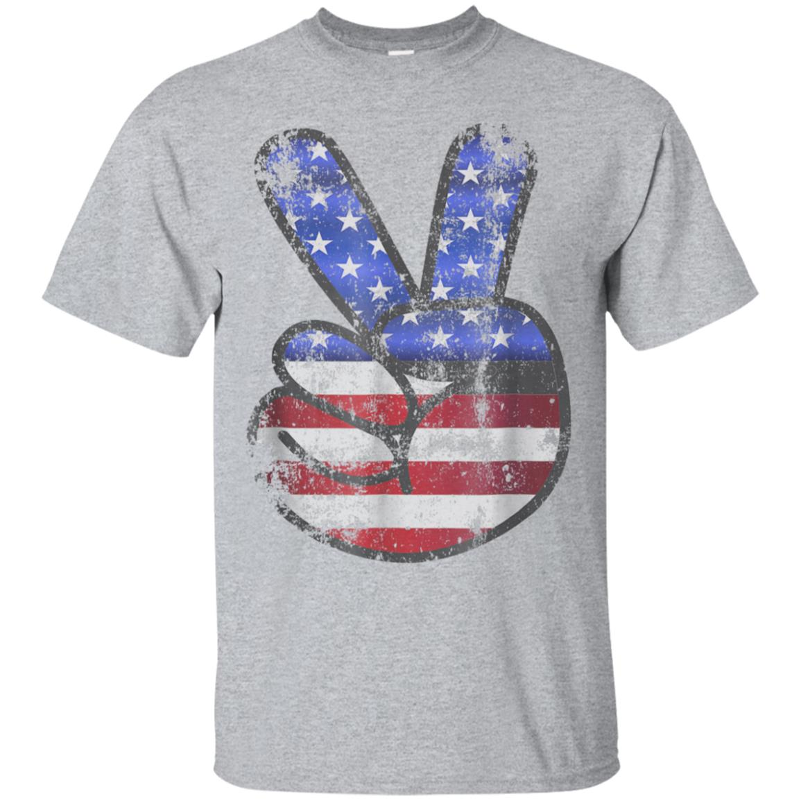 American Flag Shirt USA Vintage Peace Sign 4th of July Gift