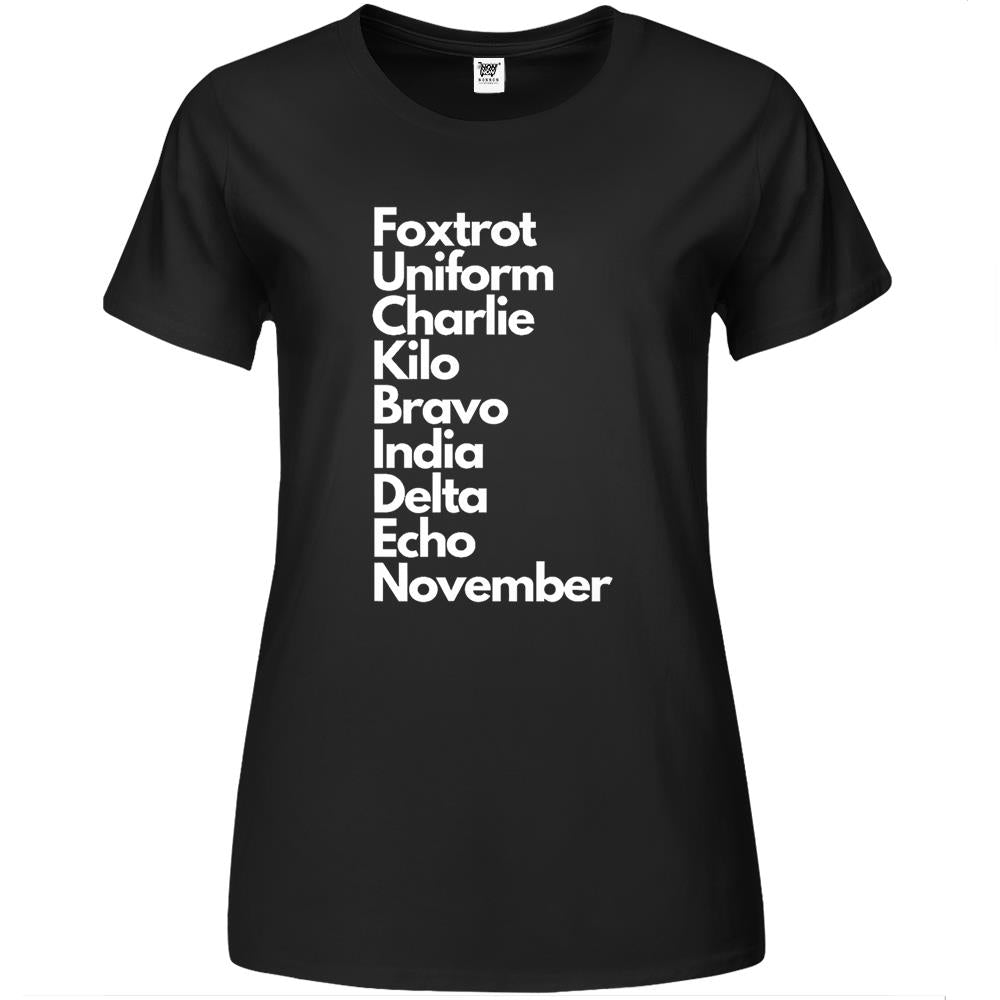 Foxtrot Uniform Charlie Kilo Bravo India Delta Echo Nov Premium Womens T Shirts