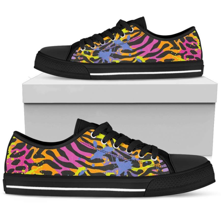 Colorful Zebra Leopard Pattern Print Men’s Low Top Shoes