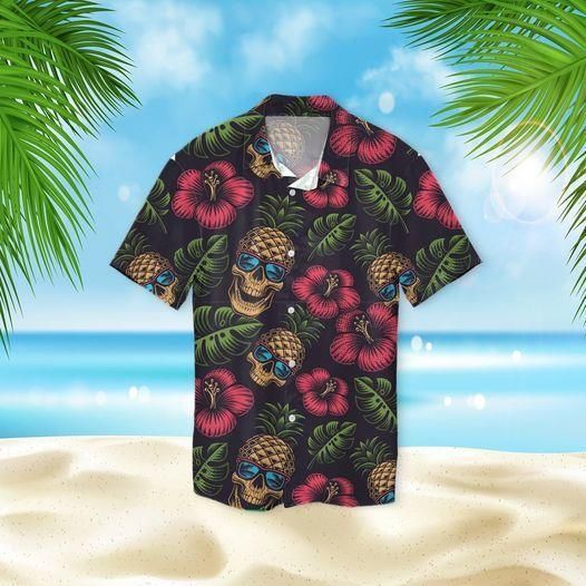 Discover Cool Pineapple Skull Hibiscus Hawaii Aloha Shirts Ha80727