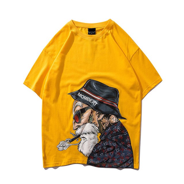 Smoking Old Man Printed Hip Hop Streetwear Loose Tees