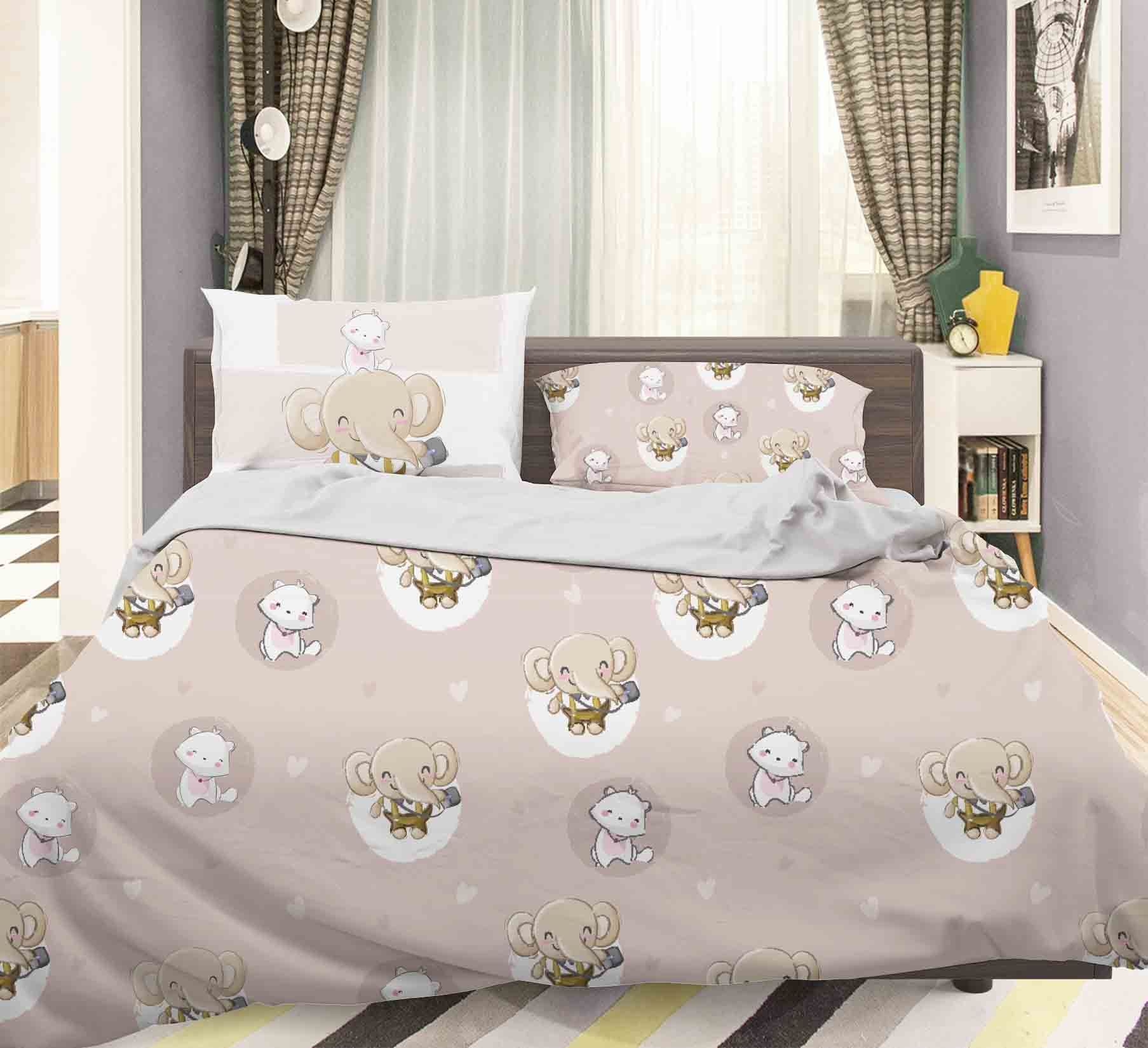 3D Cartoon Elephant Cat Kitty Bedding Set Bedroom Decor