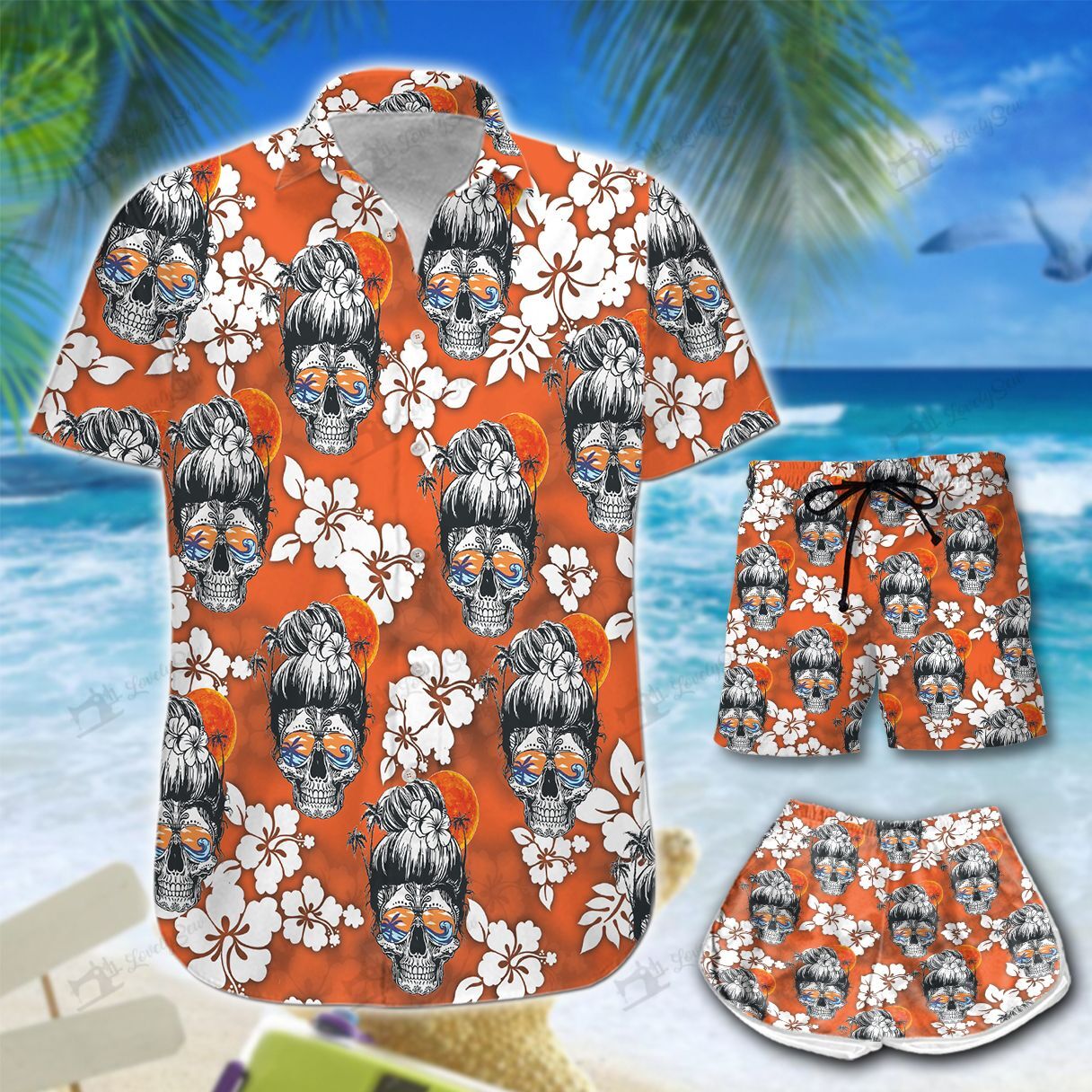 Beach Soul Skull Girl Hawaiian Shirt Shorts Ha64710