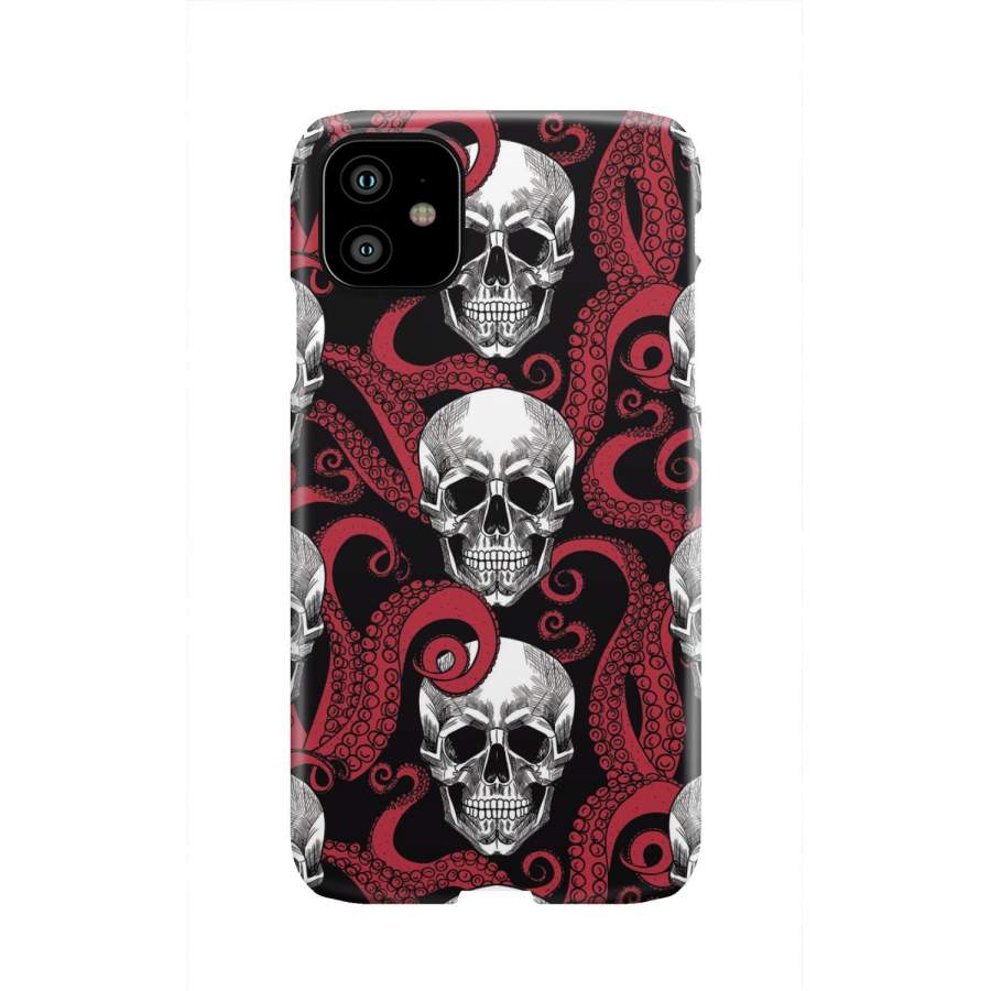 Red Octopus Skull Pattern Print Phone Case