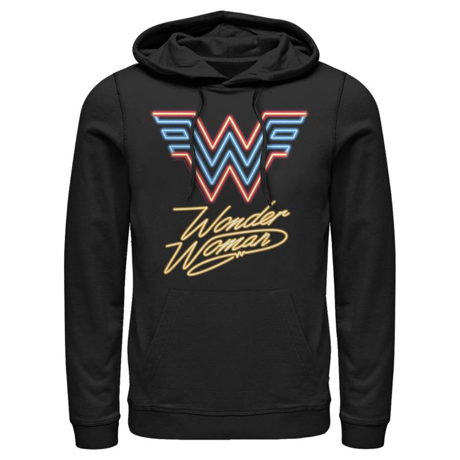 Wonder Woman 1984 Men’s Neon Logo Glow  Pull Over Hoodie