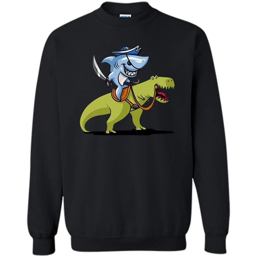 Shark Pirate Riding A T-Rex Dinosaur Funny – Gildan Crewneck Sweatshirt