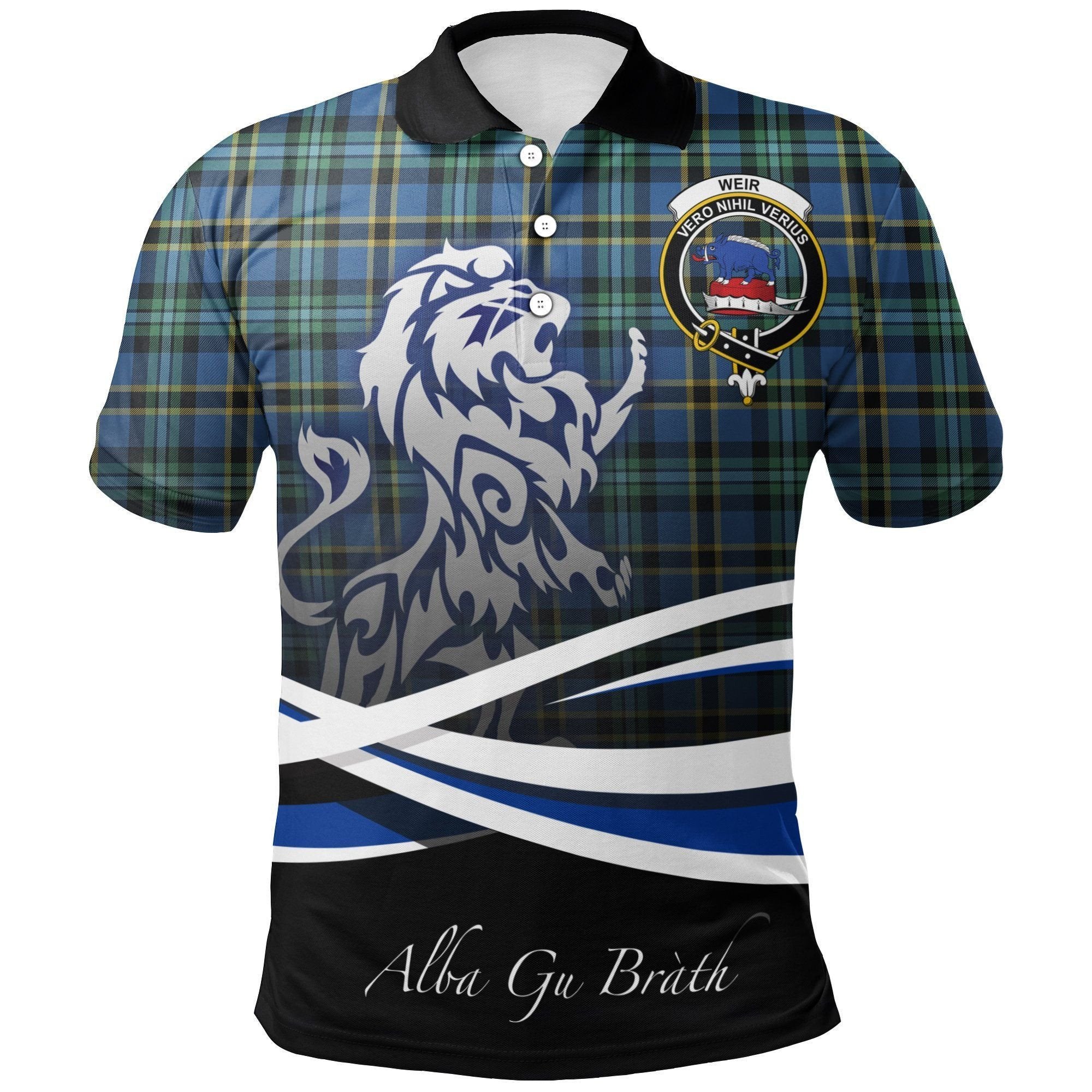 Weir Ancient Clan Polo Shirt, Scottish Tartan Weir Ancient Clans Polo Shirt Crest Lion Style