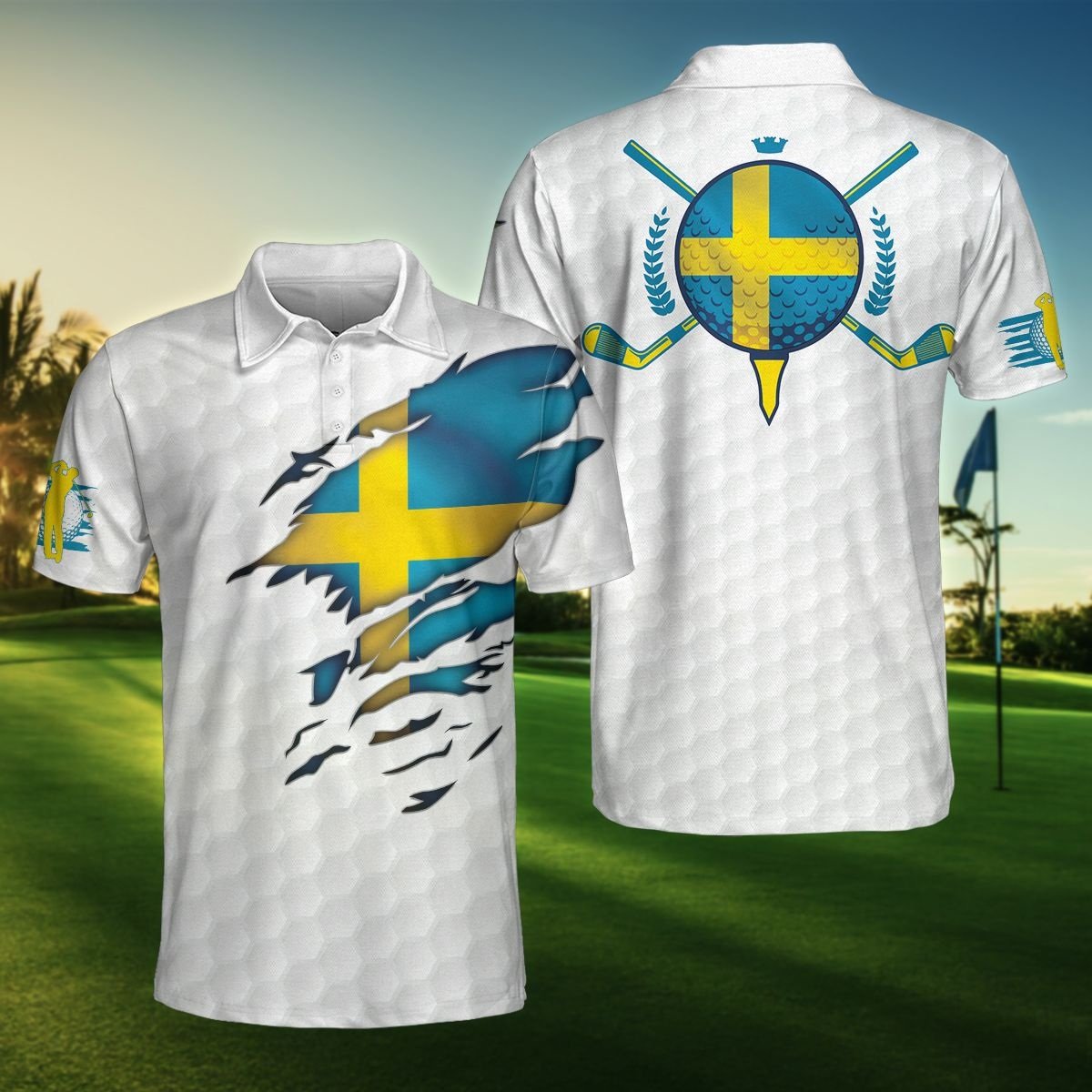 Sweden Flag Golfer Polo Shirt For Men And Women