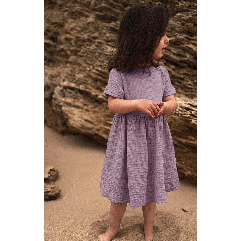 Summer New Retro Girl Dress 100% Cotton Toddler Baby Girls Casual Loose Beach Short-Sleeve Dresses Children’s Clothing TZ83 alx