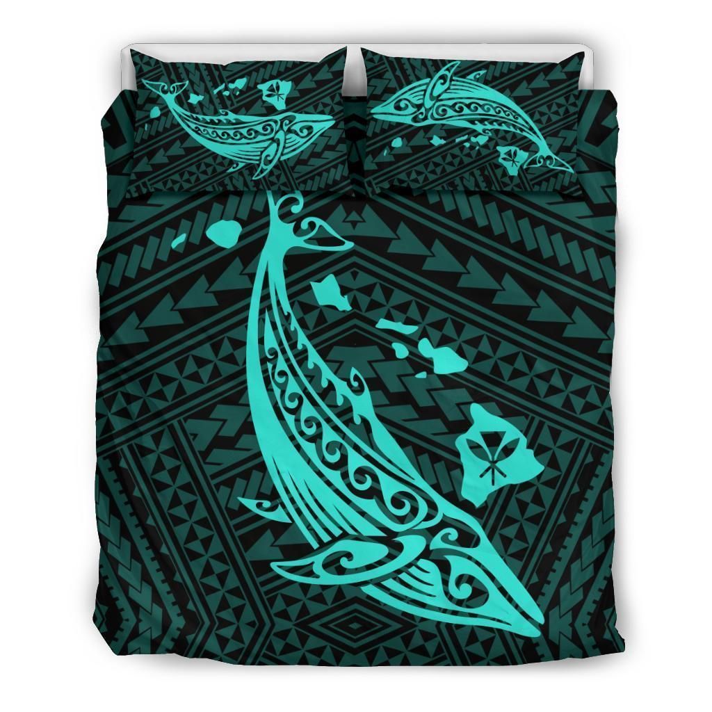 Alohawaii Bedding Set – Cover And Pillow Cases Hawaiian Map Whale Polynesian – Turqouise – Ah J9