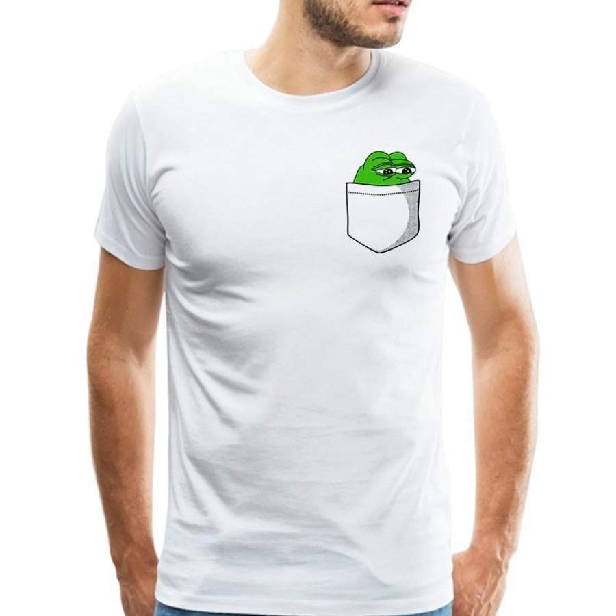 Creative Pocket Pepe Shirt Men Fashion Short Sleeves Casual Frog Graphic T Shirt Soft Fit Tees