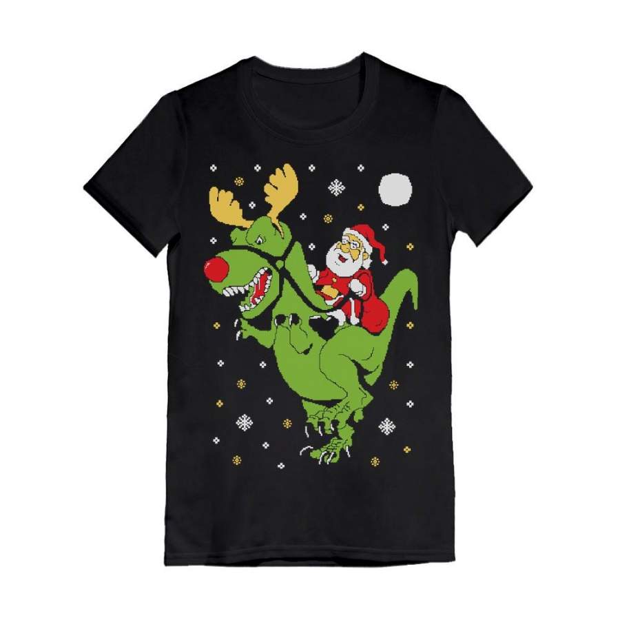 T-Rex Santa Ride Ugly Christmas Infant Girls’ Fitted T-Shirt