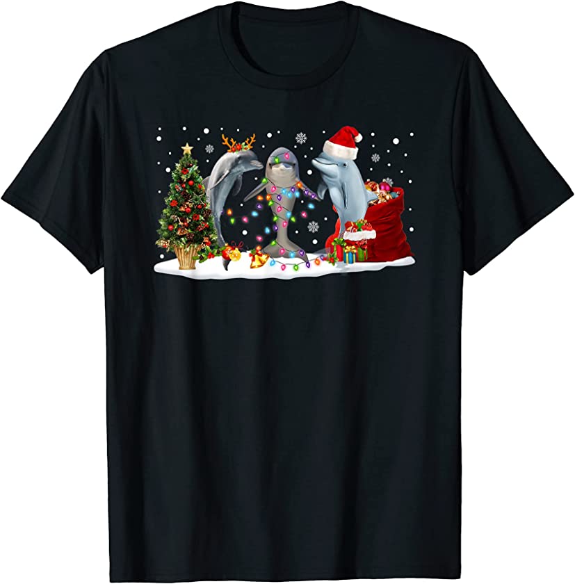 Dolphin Christmas Santa Hat Dolphin Lover Christmas Holiday T-Shirt