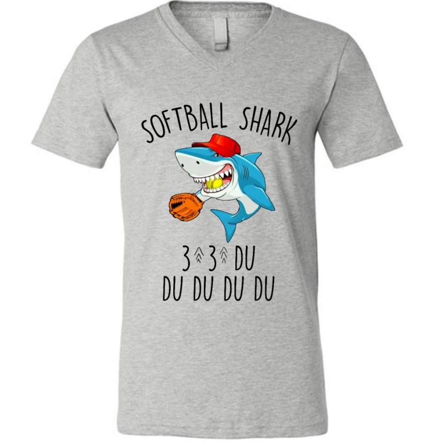 Softball Shark Du Du Du W – Canvas Unisex V-Neck Shirt