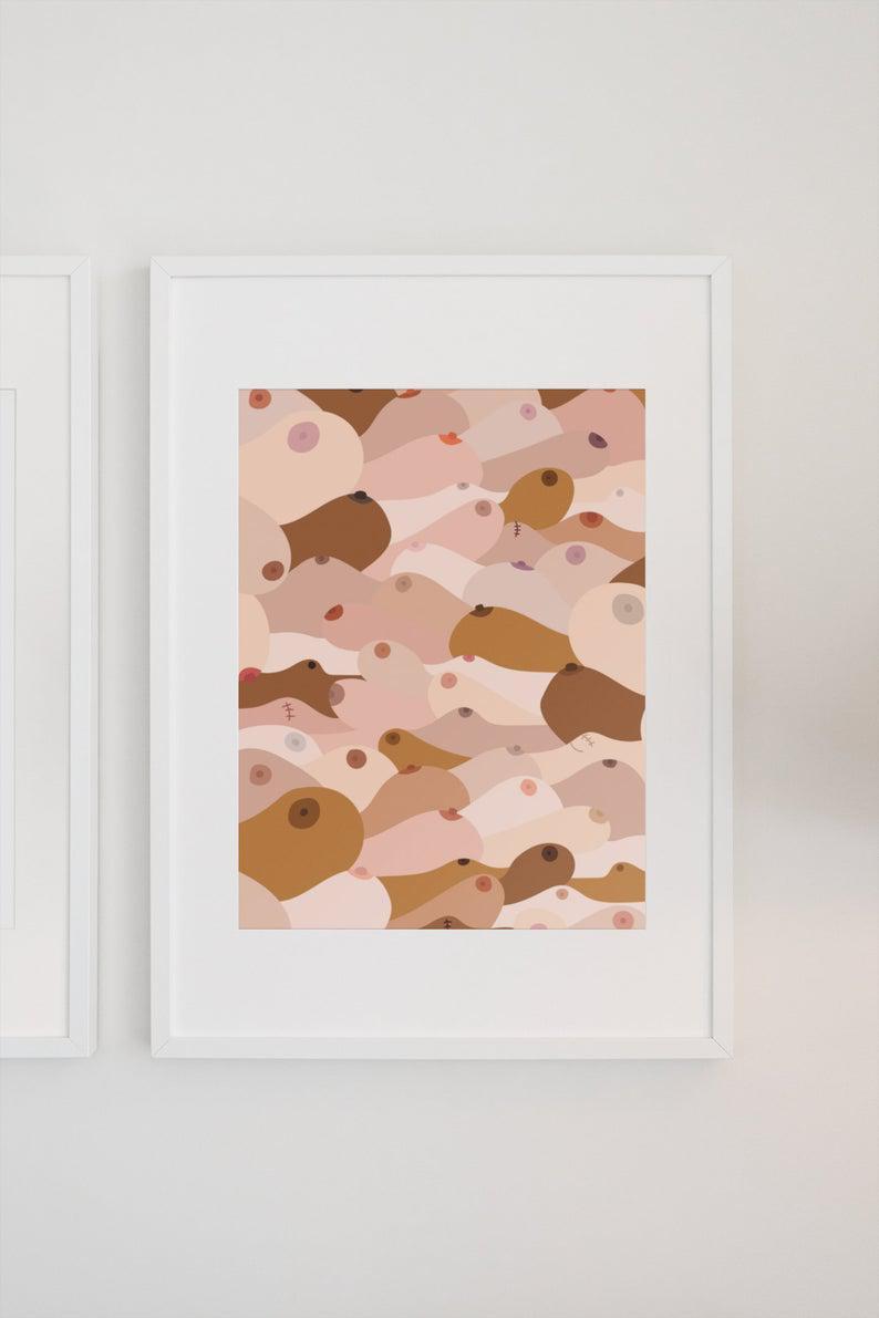 Sea Of Boobs | Feminist Art Poster | Bathroom Wall Art | Body Confidence | Breast Surgery