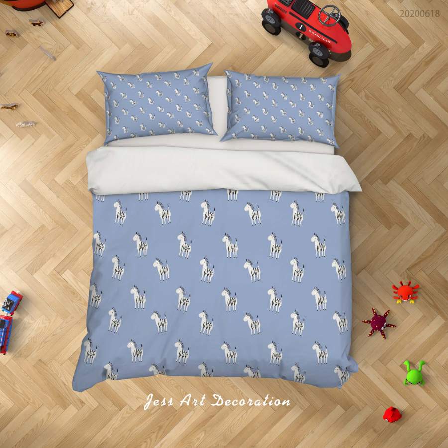 3D Blue Animal Horse Quilt Cover Set Bedding Set Duvet Cover Pillowcases SF21