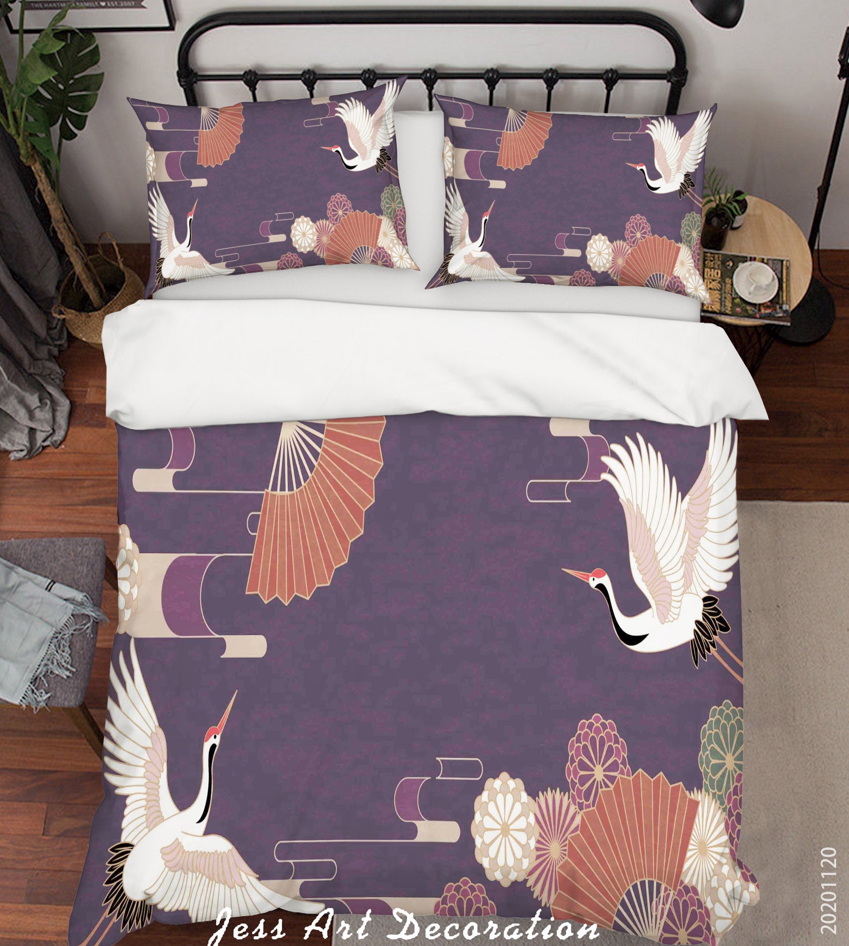 3D Classic Colorful Fan Crane Animal Purple Quilt Cover Set Bedding Set Duvet Cover Pillowcases Lxl