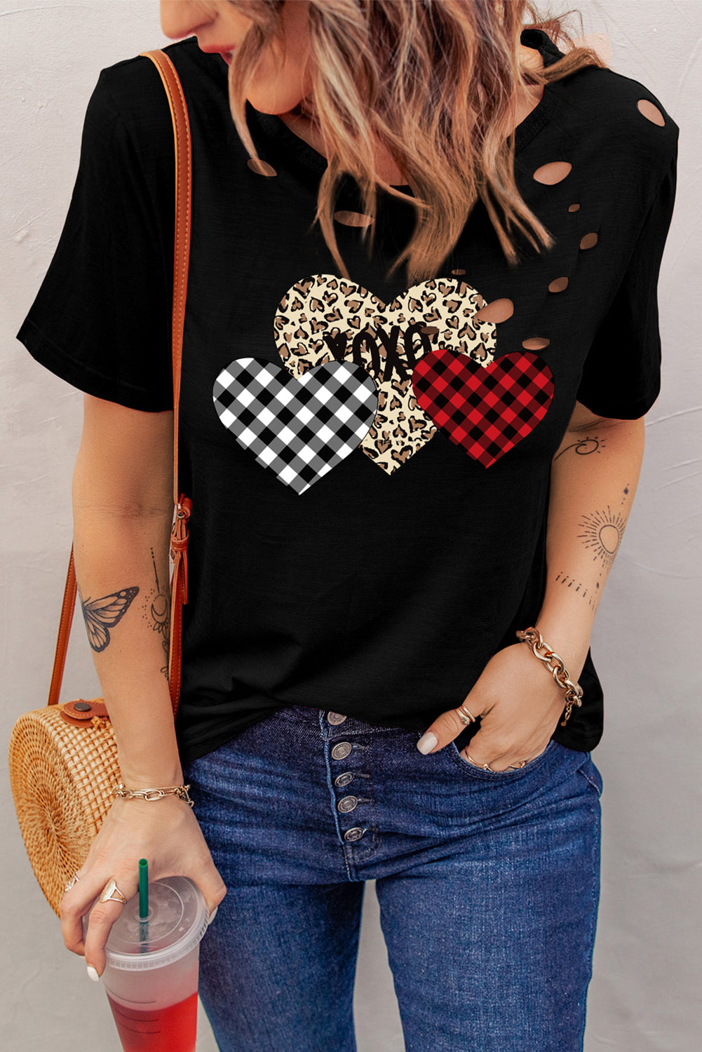 Black Leopard Plaid Casual T-Shirt