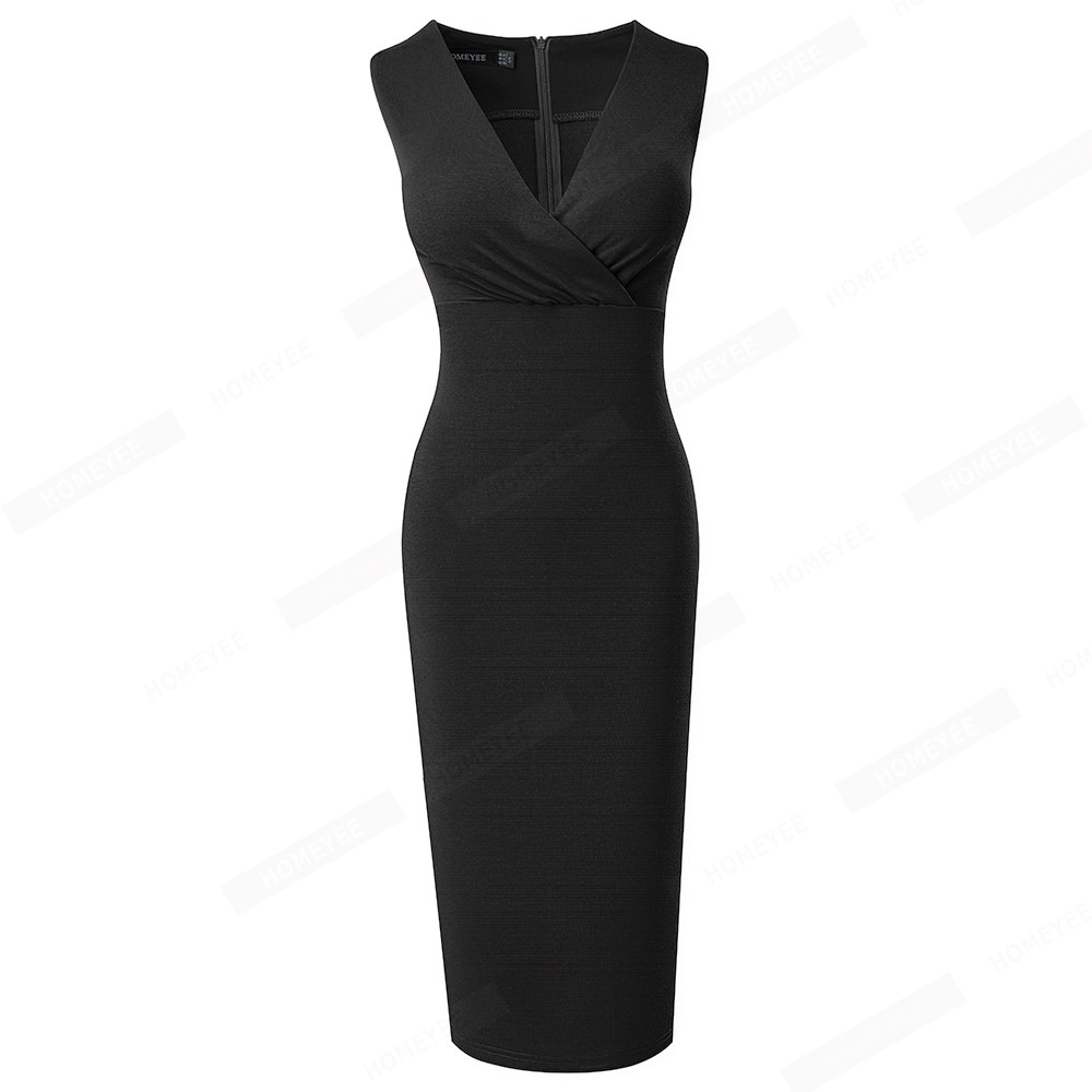 Women Sexy Charming Evening Party Pure Color Sleeveless Deep V Neck Bodycon Pencil Dress EB668 alx