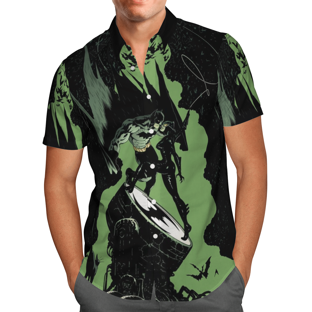 Batman An Catwoman Battle For Man And Woman Print Short Sleeve Hawaiian Shirt Y97