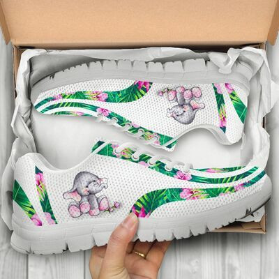 Elephant Tropical Leaves Sneakers Shoes