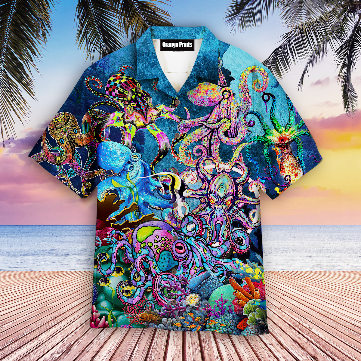 Neon Colorful Octopus In The Deep Ocean Aloha Hawaii Shirts For Men Women Ha82842