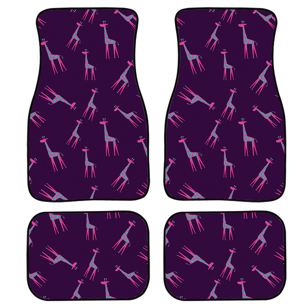 Purple And Teal Giraffe Pattern Print Front And Back Car Floor Mats, Front Car Mat