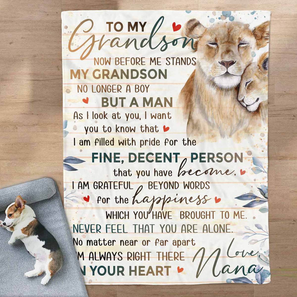 To My Grandson, I’M Always Right Here In Your Heart, Lion, Nana, Gift For Grandson, Sherpa Blanket