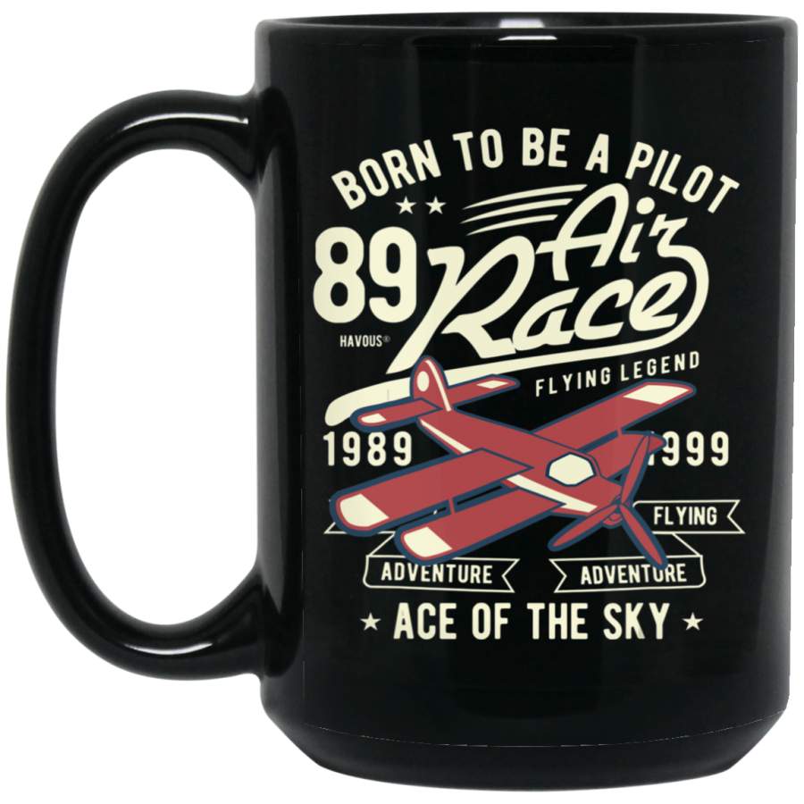 Air Race Flying Legend Vintage Retro Biplane Aircraft Pilot 15 oz Black Mug